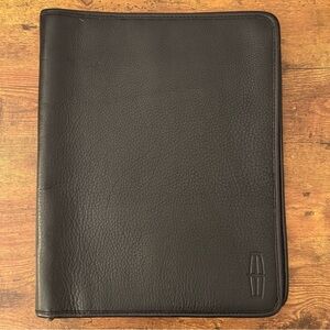 ROOTS LINCOLN Navigator Vintage Pebbled Leather Black Binder Folder Portfolio